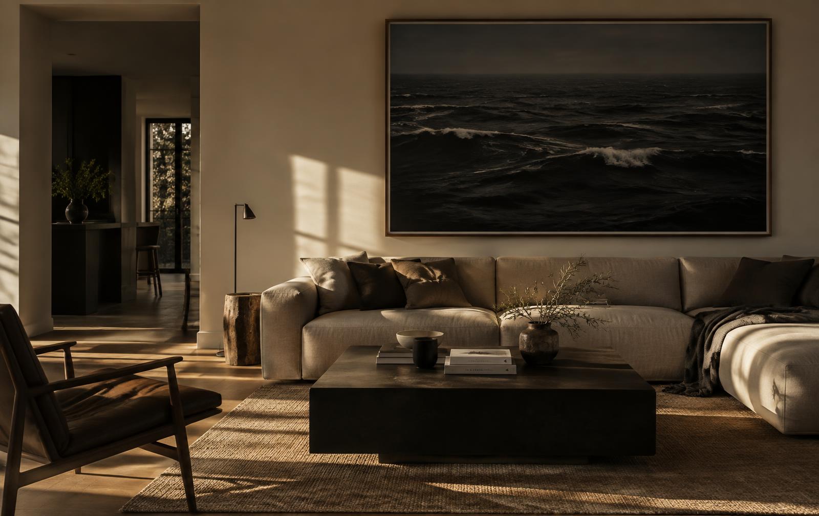 The print shown framed in a minimalist interior