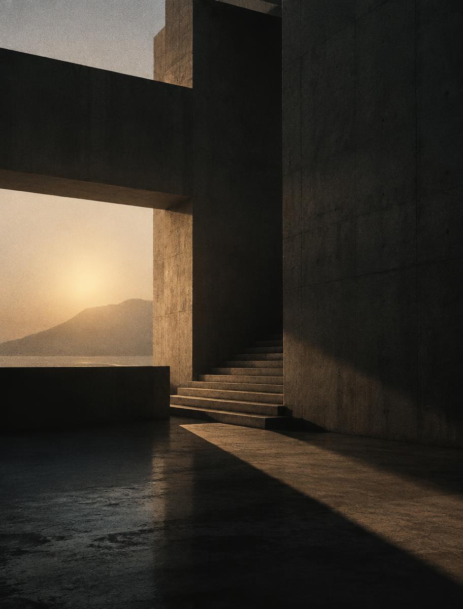 Concrete architecture in dawn light
